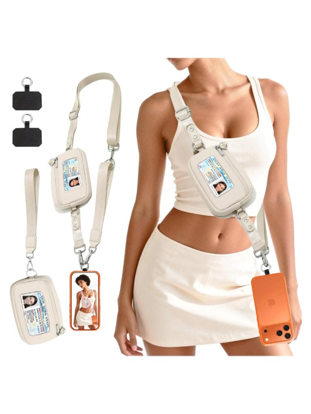 Phone Lanyard Crossbody Wallet with Metal Clips Adjustable Strap Wristlet
